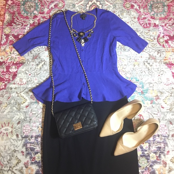 Worthington Tops - Blue Button Up Peplum Sweater